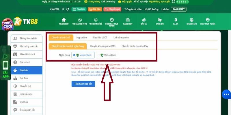 Chọn phương thức nạp tiền TK88 phù hợp với bản thân người chơi